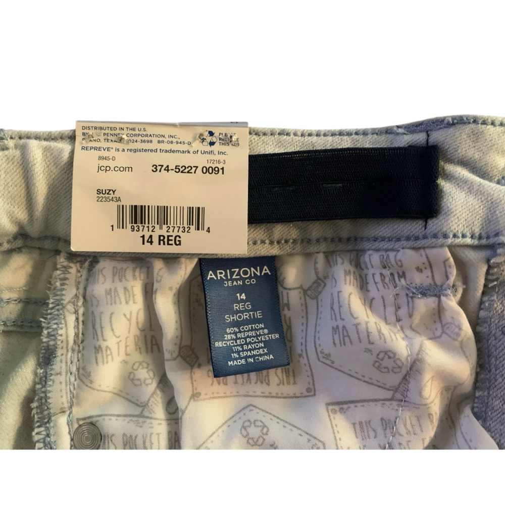 Arizona Button Fly Denim Shorts - Size 14 - Shortie Style Adjustable Waist NWT - Picture 7 of 8